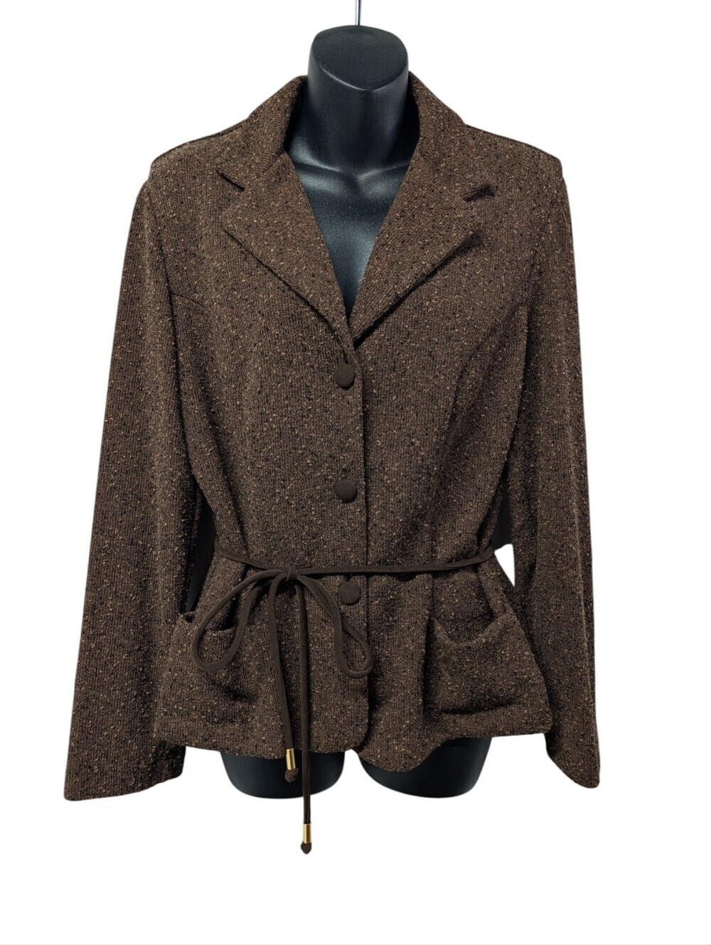 Vintage Sheri Martin New York Women's Brown Textured Peplum Jacket Size 14